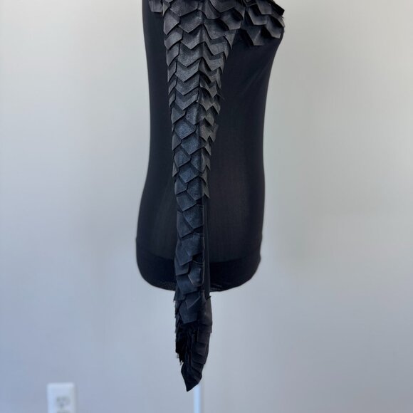 Gracia Sheer Black Top with Faux Leather Scales - Picture 6 of 10